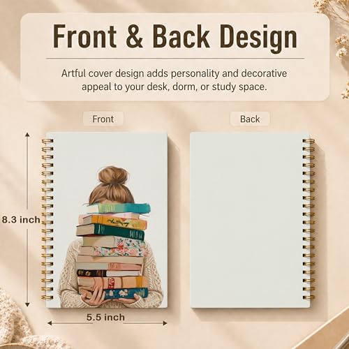 Girl with Pile of Books Spiral Notebook, Reading Journal for Book Lovers, Librarian Gifts for Women, Bookish Bookworm Gifts Hardcover Lined Notebook Journal, 5.5x8.3 Inch - color: pattern-1