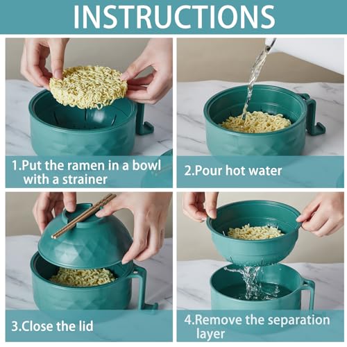 1 Set Microwave Ramen Cooker Bowl with Utensils, Dark Green - color: Dark Green