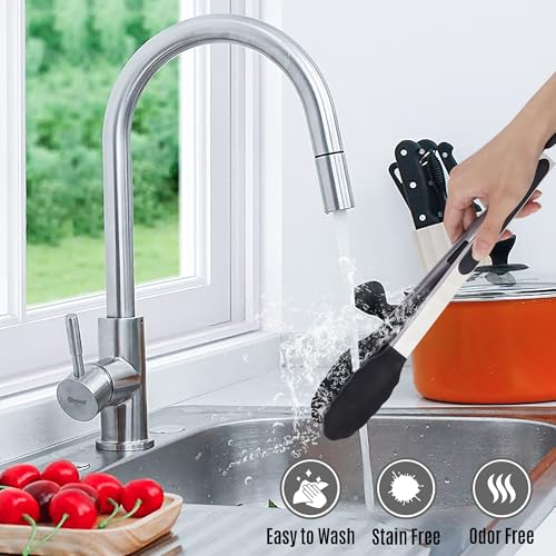 Kitchen Tongs Set, 2 Pack Stainless Steel with Silicone Tips - size: Pack of 2 Black (9" & 12")