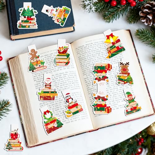 Yopyame Christmas Magnetic Bookmarks Bulk - 36PCS Christmas Book Tracker Magnetic Bookmarks 12 Bookshelf Design Bookmark for Book Lovers Double Sided Reading Page Markers for Reading Lovers Students - style: Christmas