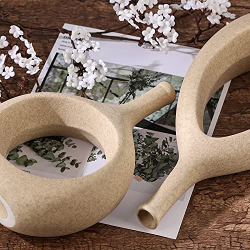LCCCK Matte Beige Ceramic Vase, Tan Circle Vases with Hole, Neutral Rustic Centerpiece Table Decorations Flower Vase, Minimalist Vase Farmhouse Dinner Decor - color: A