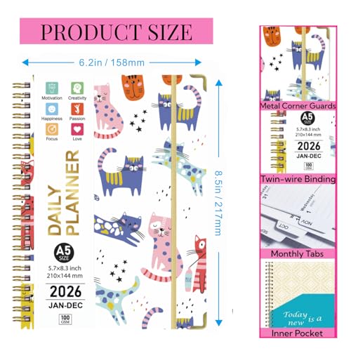2026-2027 Academic Planner Weekly and Monthly, A5 Agenda July 26 - June 27 - color: Light Pink