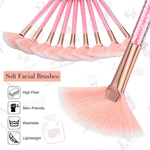 Maitys 9 Pieces Facial Fan Mask Brushes, Pink - color: Pink