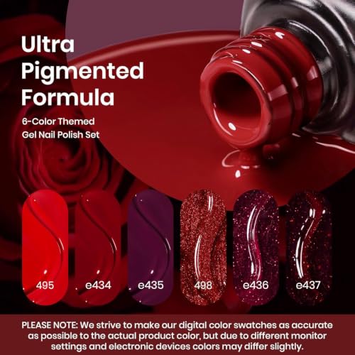 Beetles Red Gel Polish Set, 6 Colors Burgundy Wine Glitter Purple Gel Nail - color: 0-0-Poinsettia