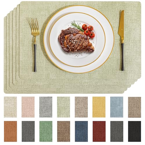 Romanstile Faux Leather Vinyl Placemats Set of 6, Grass Green - color: Grass Green