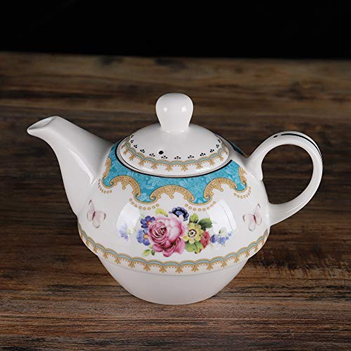 fanquare English Blue Porcelain Tea for One Set, Floral Teapot with Cup