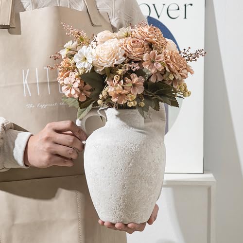 Ceramic Vase with Textured Finish, Rustic Farmhouse Decor Off White - color: Rustic Off-white -8.85 in