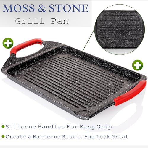 Moss & Stone Griddle Aluminum BBQ, Rectangle Grill Pan for Indoor Cooking - style: Rectangle Grill Pan