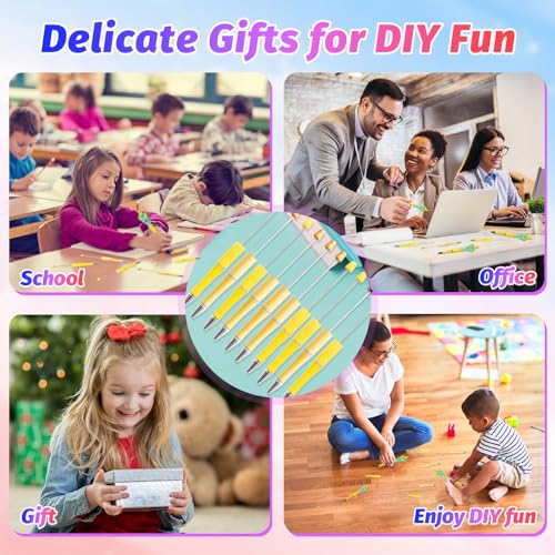 300 Pieces DIY Beadable Pens Kit - 100 plastic Beadable Pens Bulk, Refills & pen bags Included - Beaded Pens Black Ink Ballpoint Cute Pens for Students Teacher（Yellow+Golden） - color: Yellow, size: 100