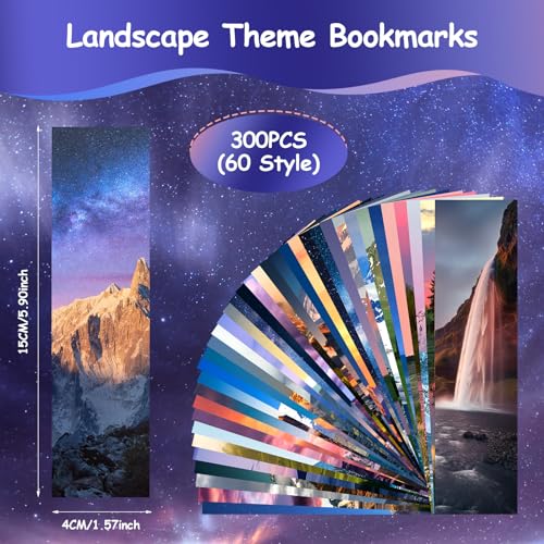 300PCS Landscape Bookmarks for Kids Classroom: 60 Designs, Cool Landscape Bookmarks, Cute Book Mark, Double Sided, for Book Lovers, Students, Children, Rewards, Gifts - color: 300 Landscape