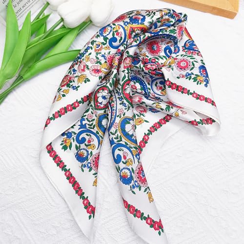 100% Mulberry Silk Neck Scarf for Women Square Neckerchief – 21 inch - color: Colorful