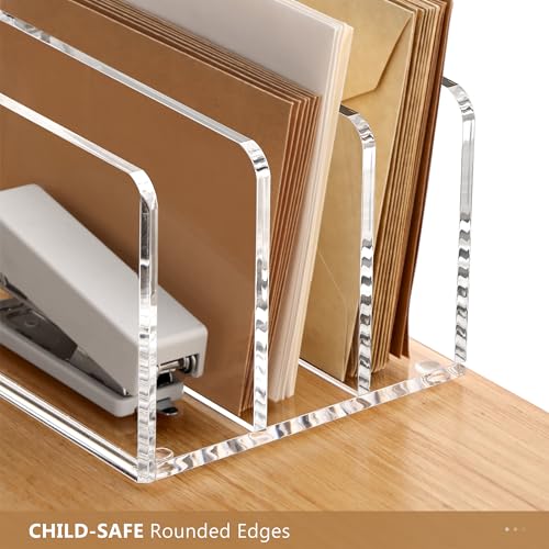 SANRUI Acrylic Mail Sorter Desk Organizer with Pen Holder, 3 Compartments - size: 3 Compartments with Pen Holder