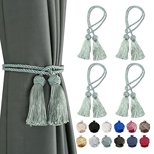 BEL AVENIR 4 Pack Handmade Rope Tassel Curtain Tiebacks - color: Light Blue, size: 4 Pack