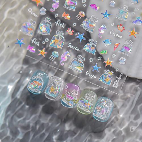 5D Embossed Under The Sea Jelly Fish Nail Art Stickers (to5046) - style: to5046