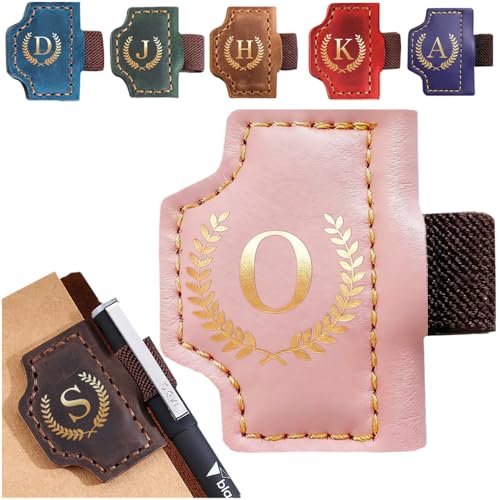 Personalized Mark Bookmark with Pen Holder, Leather Magnetic Book Marker 26 Letters,Custom Initials Page Marks, Gifts for Book Lovers Readers Men Women (Pink, O) - color: Pink, size: O