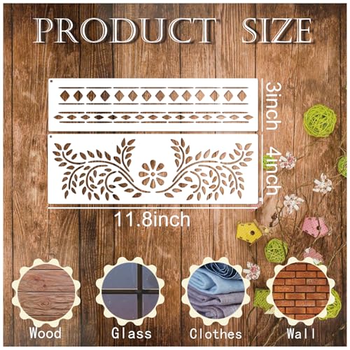 Corner Border Stencils for Crafts, Mexican Flower Floral Lace Furniture Stencils for Painting on Wood Reusable Wood Burning Drawing Art Paint Patterns for Wall Cookie Canvas Floor(Border) - style: border