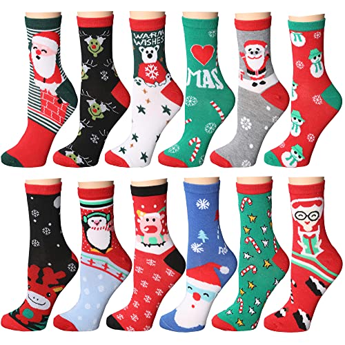 Frenchic 12/24/48 Pairs Pack Women's Colorful Patterned Cute Funny Casual Fashion Crew Socks - color: W 24 Pairs - Holiday