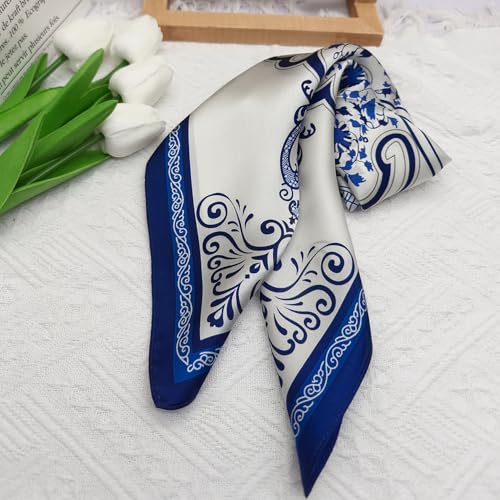 100% Mulberry Silk Neck Scarf for Women Square Neckerchief – 21 inch - color: Cn Blue
