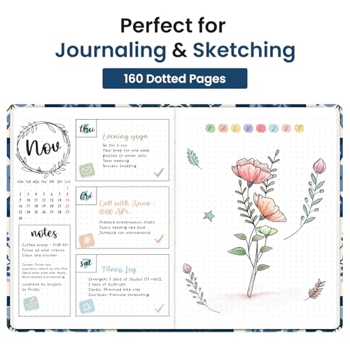 Taja Pretty Dotted Journal for Women, Aesthetic Hardcover Leather Journal - color: Q-Petal Array, style: B-Dotted