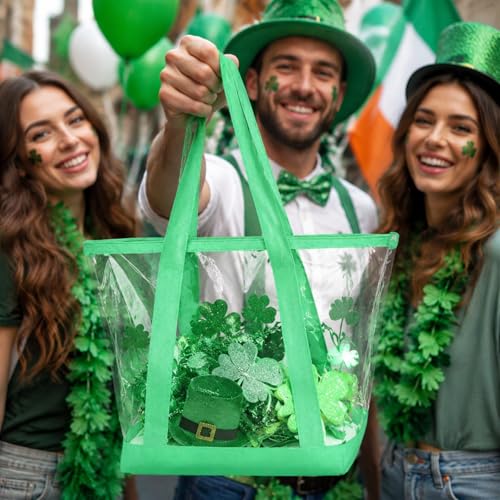 Reginary 8 Pcs Clear Tote Bags Shoulder Handbag Security Approved See Through Bag with Zipper Closure for Sport Event Travel - color: Green