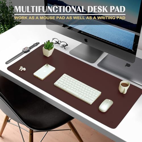 K KNODEL Extra Large Desk Mat, Leather Mouse Pad (35.4"x17", Dark Brown) - color: Dark Brown, size: 35.4" x 17"