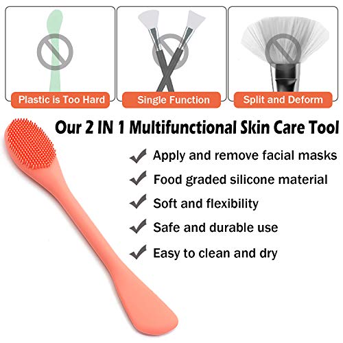 RamPula Silicone Face Mask Brush, Face Scrubber for Gentle Exfoliating & Hairless Moisturizers Applicator Tools for Apply Mud, Clay, Charcoal Mixed Mask, Cream, Lotion - color: Orange and Dark Blue