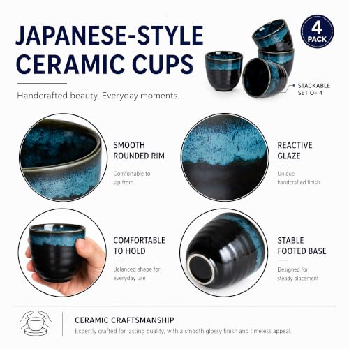 Ceramic Japanese Tea Cups, 5 oz Tea Cup, Chinese Tea Cup, Asian Teacup, Teacups, Set of 4, Nebula Blue - color: Nebula Blue, size: 4 pcs