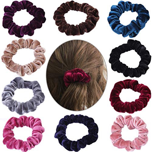 KINGMAS 10 Pcs Hair Ties Velvet Scrunchies, Elastic Flannelette Hair Bands