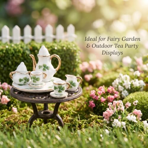Miniature Tea Set 1/6 Scale Dollhouse Accessories Porcelain Lucky Clovey - color: Lucky Clover