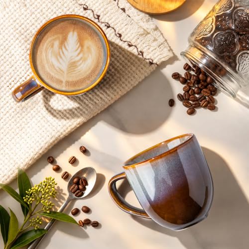 theterra Ceramic Coffee Mugs Set of 6, 12 oz Coffee Cups with Handle - color: Dusk Blue, size: 12 OZ (Set of 6)