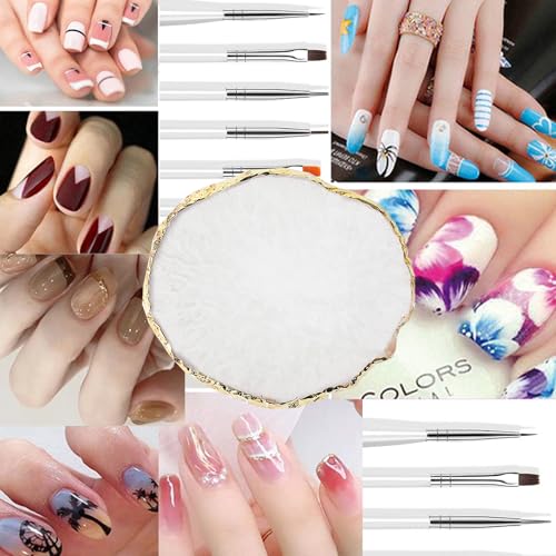 23 Piece Nail Art Tools Set Resin Nail Art Palette Nail Art Brush 2-way Acrylic Silicone Engraving Pen Dotting Pen Tools DIY Home Salon Makeup Display Board Nail Art Kit (White) - color: White