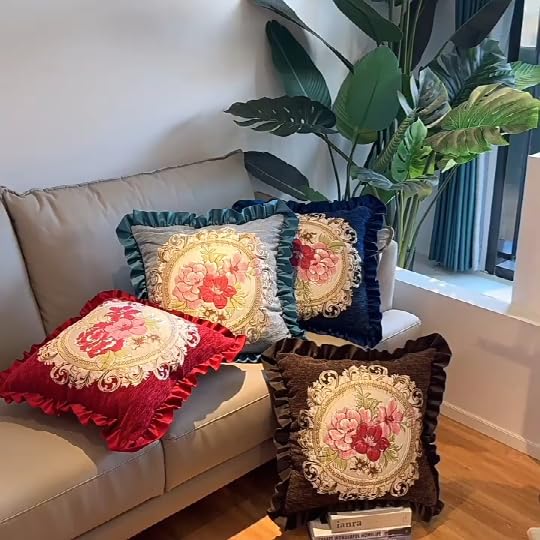Set of 2 Red Throw Pillow Covers 18x18in,Red Vintage Pillows Covers for Sofa Couch Pillows for Living Room Floral Embroidered Cushion Cover for Bed Chairs Car - color: Red