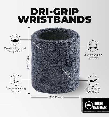 Sports Sweatbands - Arm Bands for Wrists, Sweat Absorption for Men & Women - color: dark grey