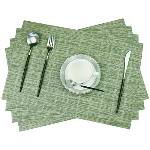 Woven Placemats Set of 4 Vinyl Heat-Resistant Table Mats Washable Kitchen Placemats for Dining Room (Grass Green) - color: Checkered: Green, size: 4 Placemats