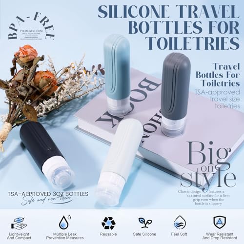Travel Bottles for Toiletries, 3oz TSA Approved Travel Size Toiletries, Silicone Leak-Proof Refillable Containers, Squeezable Liquid Essentials Bottles W/Clear Bag (GRAY) - color: GRAY