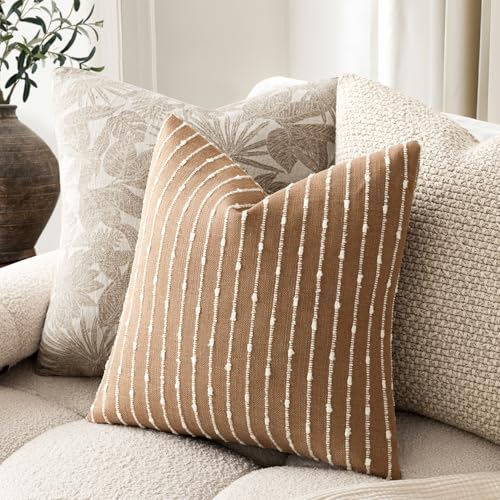Foindtower Decorative Striped Boucle Throw Pillow Cover 18x18 Rust Tobacco - color: Tobacco, size: 18" x 18" (Pack of 2)