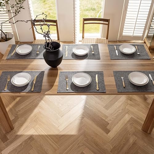 Demetex Placemats Table Mats Set of 6 Heat Resistant Washable Cloth Place Mats for Dining Table Holiday, Dark Grey - color: Dark Grey, size: Placemats set of 6