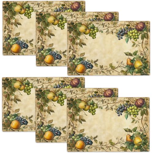 Fruit Placemats Set of 6, Fruits Grape Table Mats, Washable Place Mats for Home Party Indoor Kitchen Dining Table Decoration 12x18 Inch - color: Fruit, size: Set of 6