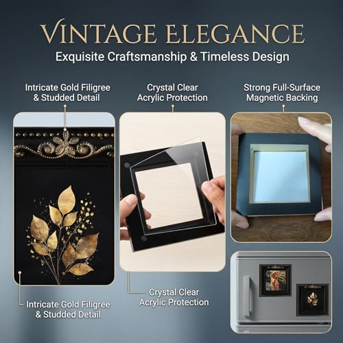 Vintage Mini Magnetic Picture Frames for Refrigerator, Gold Photo Magnets - color: Black E