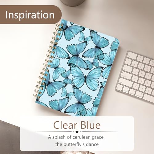 Cute Spiral Notebook Journal A5 6x9 Note Book with Pocket, Blue - color: Blue Butterfly