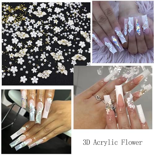 White Flower Nail Charms with Rhinestones for Women Nail Design - color: Colorful-07