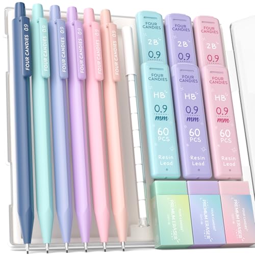 Four Candies Cute Mechanical Pencil Set, 0.9mm Bold Point, 6-Count Pack - style: 6PCS 0.9 mm