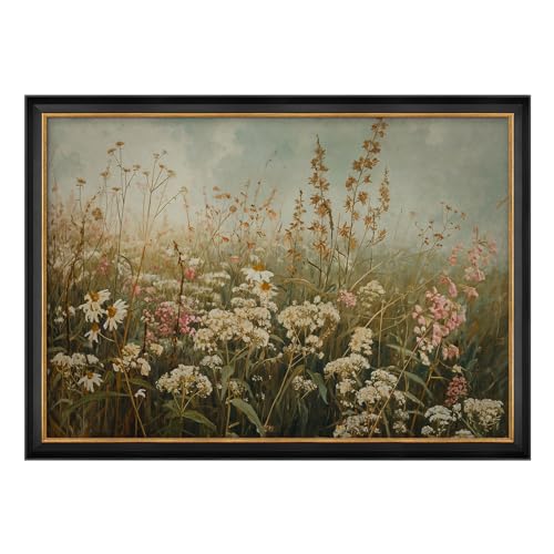 MUDECOR Premium Framed Wall Art Wildflower Meadow in Full Bloom Illustrations Impressionism Colorful for Living Room, Bedroom, Office - 26"x36" Black - color: A07-2308-b42, size: 36"L x 26"W, style: Black Frame