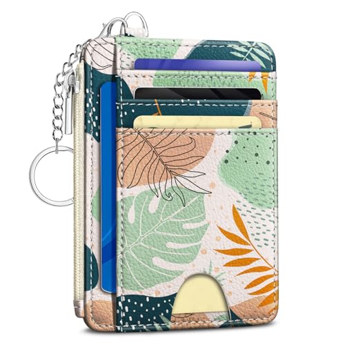 Kelvoris Credit Card Holder Small Wallet Women, Slim RFID, Abstract Leaves - color: Leaf