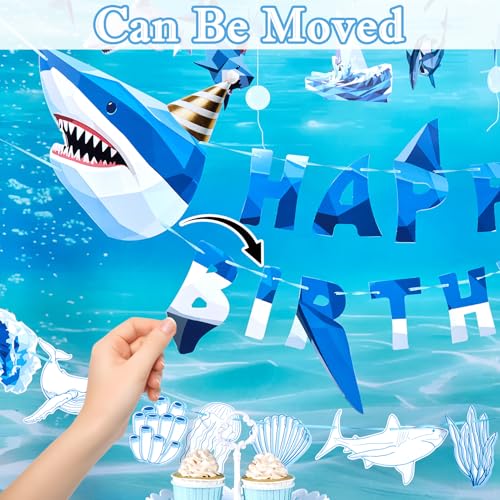 Paper Jazz Ocean Shark Decor Whale Shark Party Decoration for Wall,Under The Sea Birthday Banner with Swirls, Baby Shark Birthday Supplies Hanging Fish for Room Classroom Party （Blue） - color: Blue