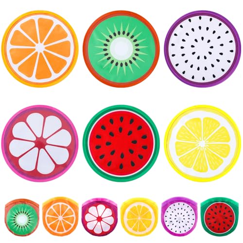 CroBlissful 6 Pcs Foldable Flying Fans 9.84'' Fruit Folding Fan Round