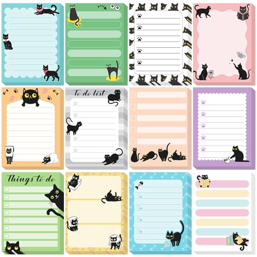 Chiisong 12 Pads Black Cat Sticky Notes Cat Notepad Cute Notepads - style: Black Cat