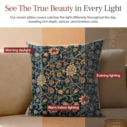 William Morris Fleurs de Morris Blue Tapestry Throw Pillow Cover 16 x 16 in - color: Fleurs De Morris Blue