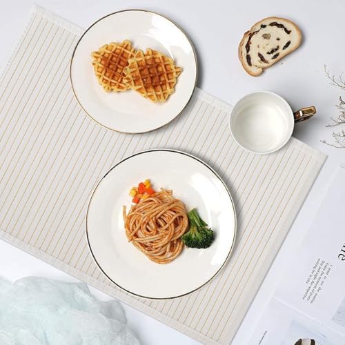Bamboo Placemats Set of 8 with Fabric Border, Table Mats, White - color: White, size: Set of 8