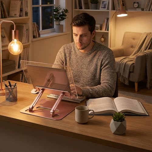 Acrylic Adjustable Book Stand, Reading Stand with Lift Design, High-Density Alloy Desktop Document Holder for Document Recipe, Cookbook, Music Book (Rose) - color: Rose